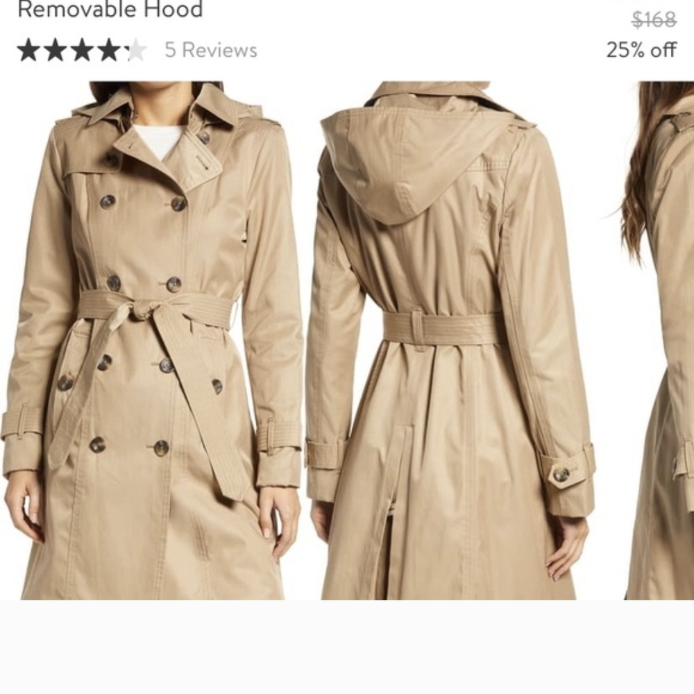 Londonfog Tan Double-Breasted Trench Coat with Hood